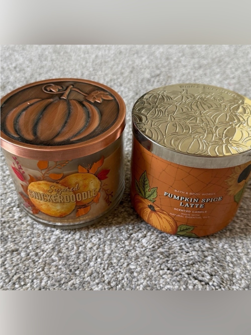 Bath & Body Works Sugared Snickerdoodle + Pumpkin Spice Latte 3-Wick Candles
